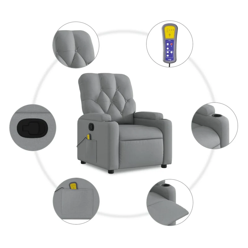 Fauteuil de relaxation TV fonction massage inclinable 6 points de massage en tissu gris clair DEC026915