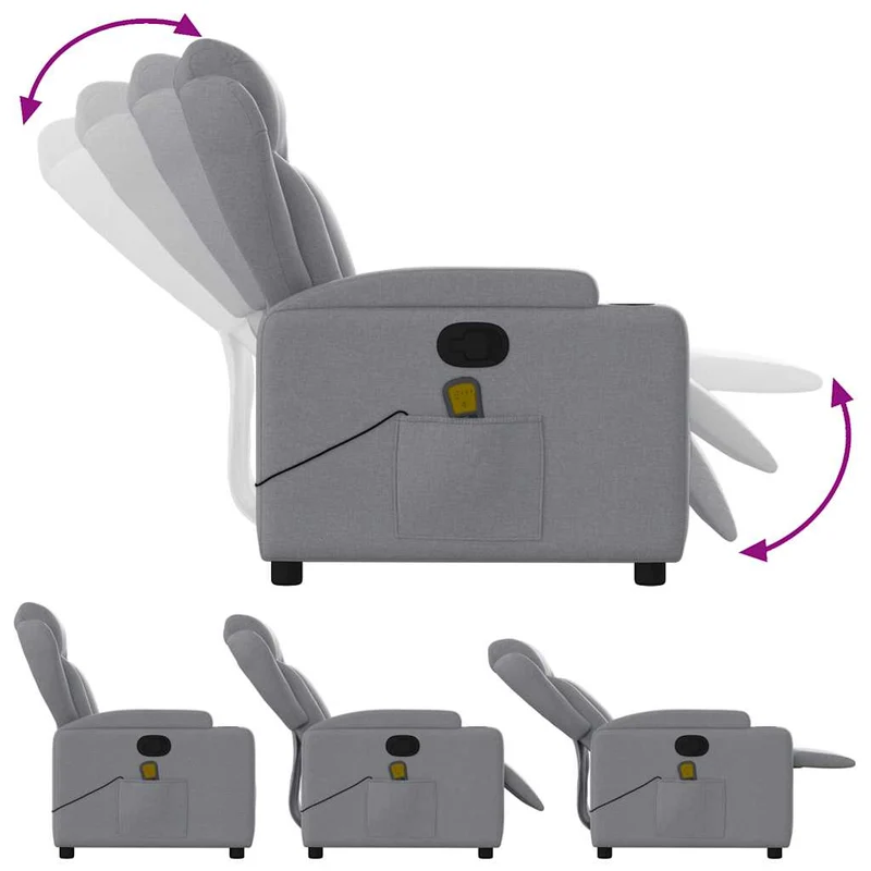 Fauteuil de relaxation TV fonction massage 6 points de massage inclinable en tissu gris clair DEC026903
