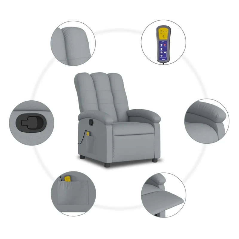 Fauteuil de relaxation TV fonction massage 6 points de massage inclinable en tissu gris clair DEC026907