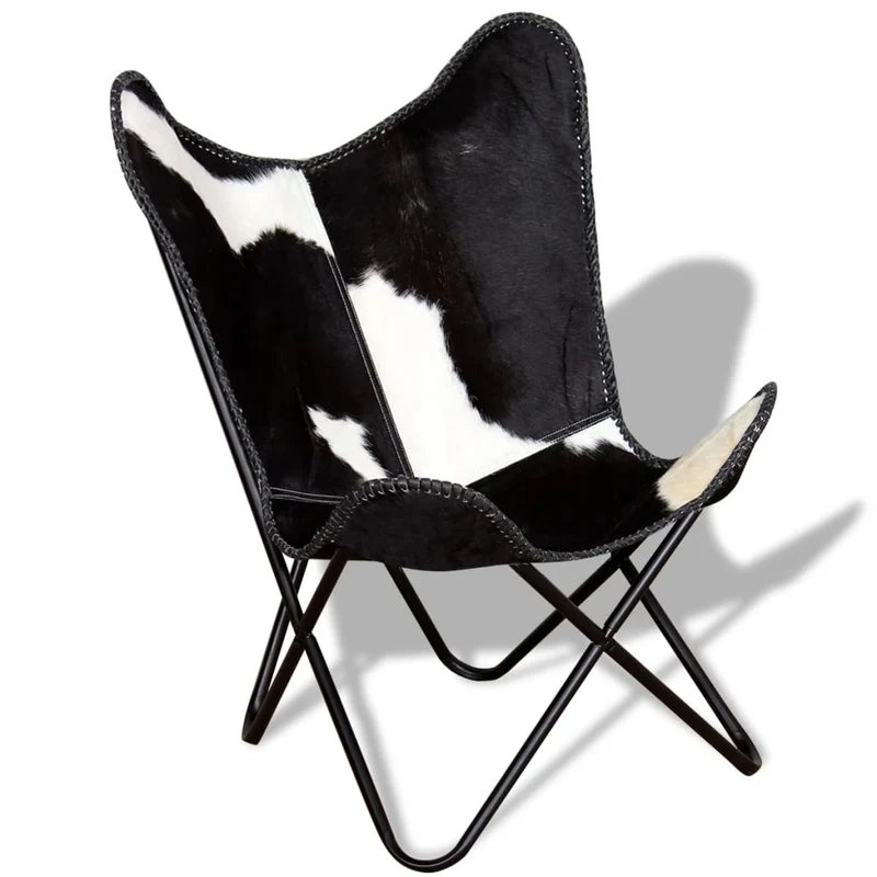 Fauteuil lounge design moderne papillon noir et blanc cuir de vache DEC026797