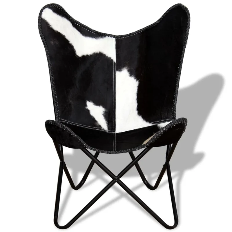 Fauteuil lounge design moderne papillon noir et blanc cuir de vache DEC026797