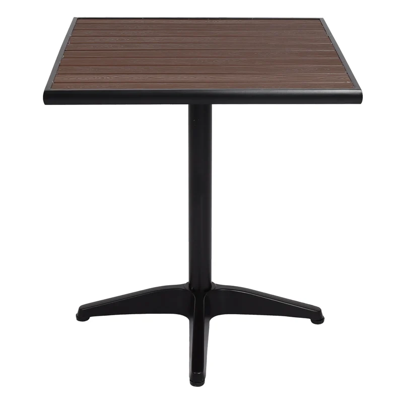 Table de jardin balcon bistro terrasse revêtement en aluminium aspect bois marron foncé 04_0008535