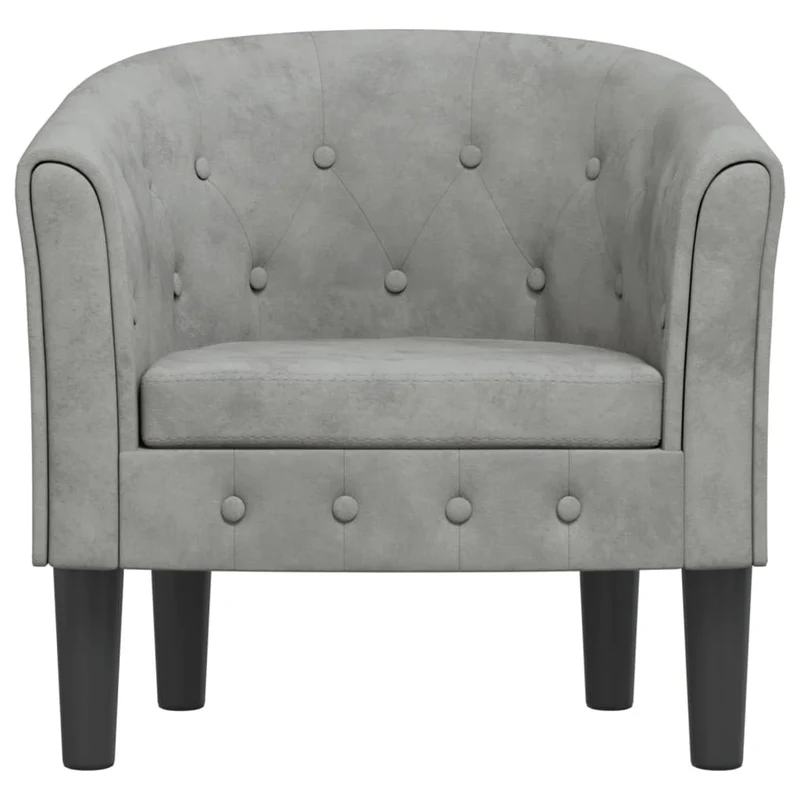 Fauteuil lounge assise confortable design moderne en velours gris clair dossier arrondi DEC026444