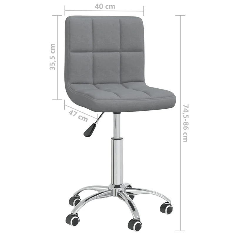 Chaise tabouret sur roulettes siège pivotant en tissu gris clair DEC025081