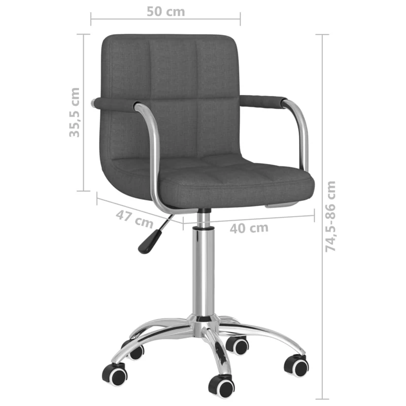 Tabouret de travail sur roulettes hauteur réglable en tissu gris et acier chromé DEC025089