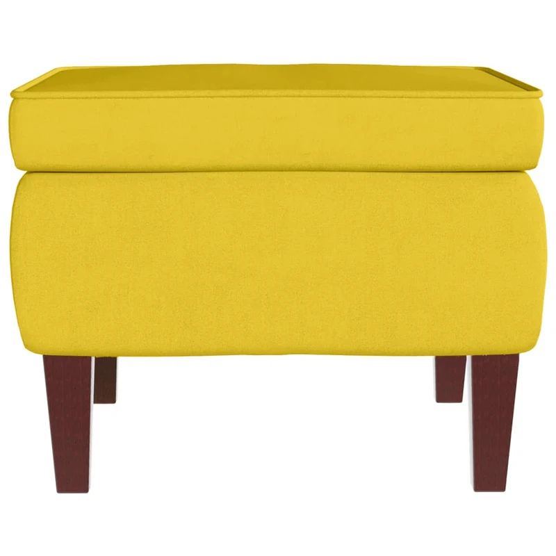 Tabouret assise repose-pieds avec pieds en bois assise en velours jaune DEC026307