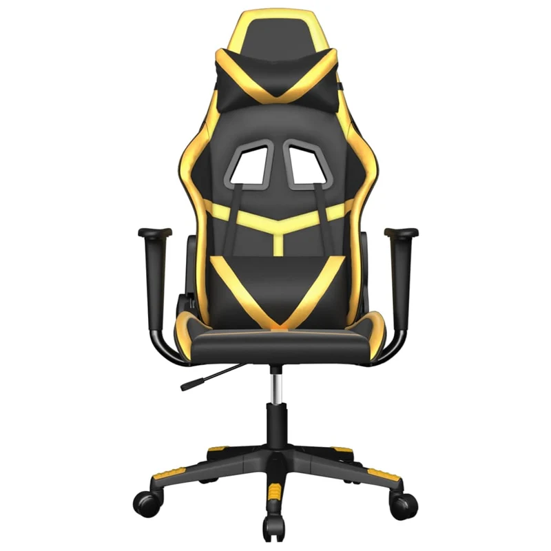 Fauteuil de bureau chaise gaming sur roulettes en PVC noir et doré DEC025976