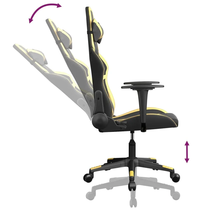Fauteuil de bureau chaise gaming sur roulettes en PVC noir et doré DEC025976