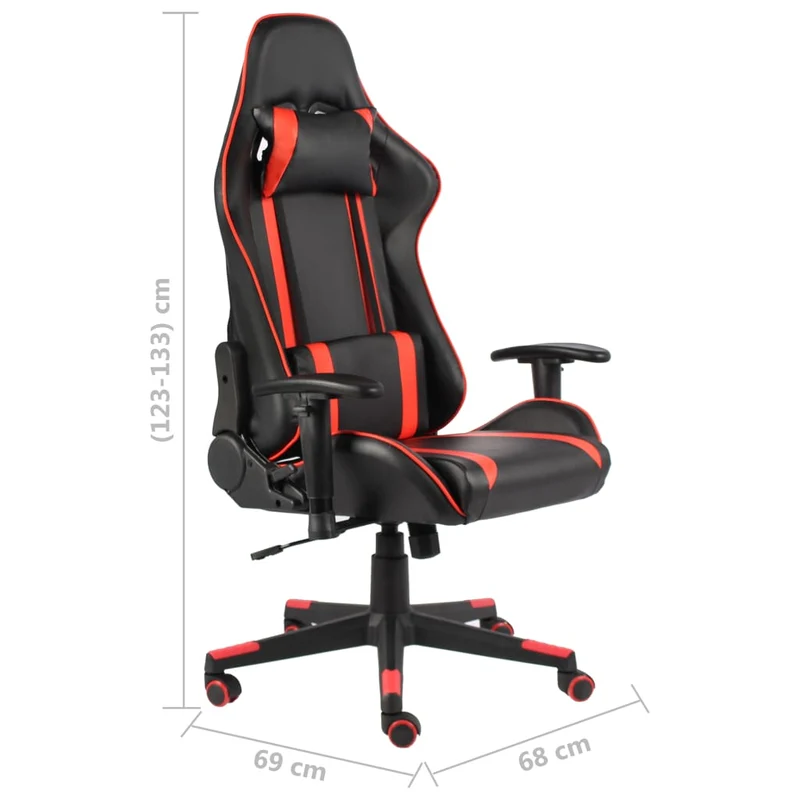Fauteuil de bureau chaise gaming sur roulettes siège pivotant en PVC rouge DEC026052
