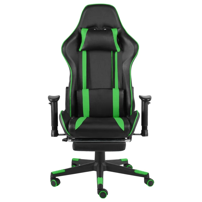 Fauteuil de bureau chaise gaming sur roulettes siège pivotant avec repose-pieds en PVC vert DEC026027