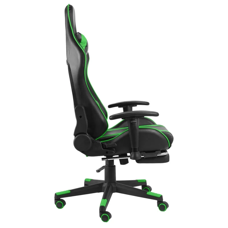Fauteuil de bureau chaise gaming sur roulettes siège pivotant avec repose-pieds en PVC vert DEC026027