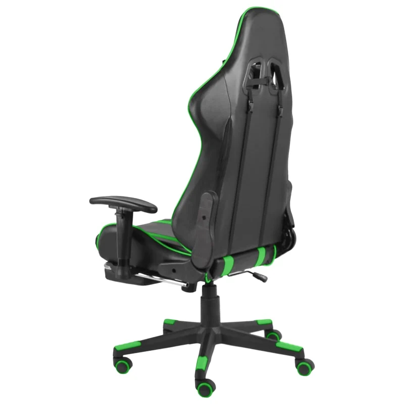 Fauteuil de bureau chaise gaming sur roulettes siège pivotant avec repose-pieds en PVC vert DEC026027
