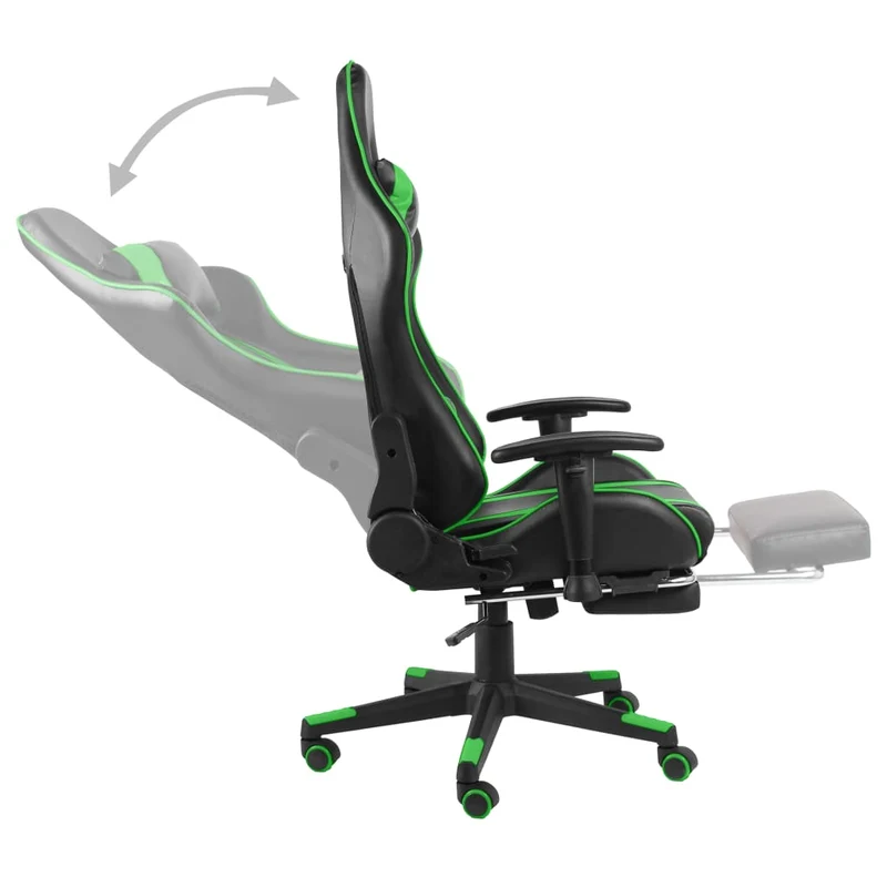 Fauteuil de bureau chaise gaming sur roulettes siège pivotant avec repose-pieds en PVC vert DEC026027