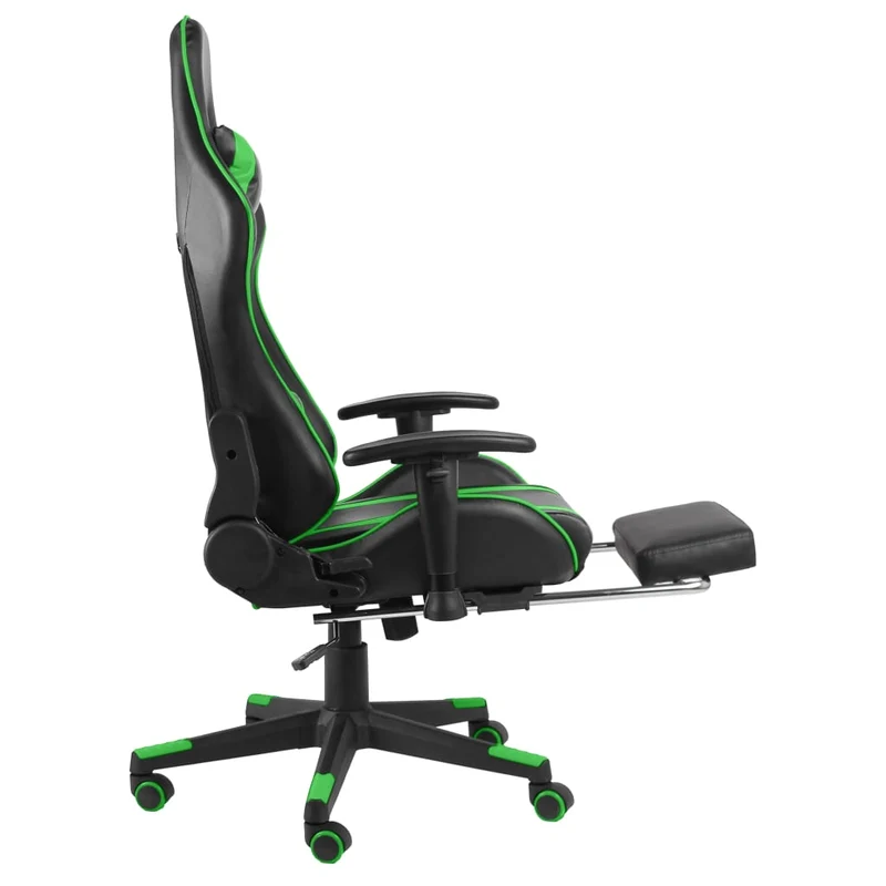 Fauteuil de bureau chaise gaming sur roulettes siège pivotant avec repose-pieds en PVC vert DEC026027