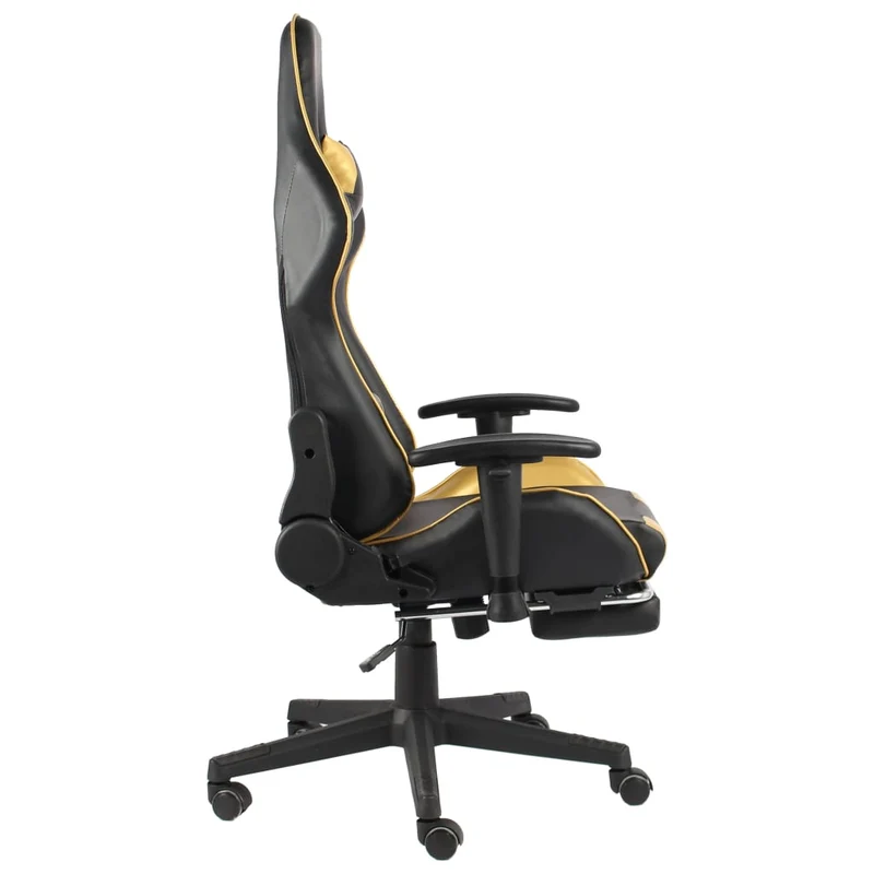 Fauteuil de bureau chaise gaming pivotante avec repose-pieds en PVC doré et noir DEC026024