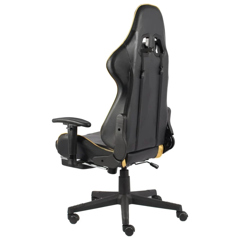 Fauteuil de bureau chaise gaming pivotante avec repose-pieds en PVC doré et noir DEC026024