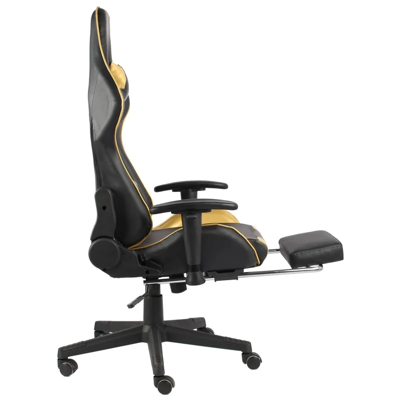 Fauteuil de bureau chaise gaming pivotante avec repose-pieds en PVC doré et noir DEC026024