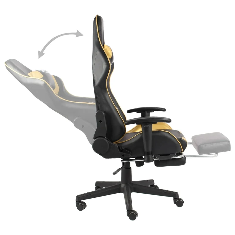 Fauteuil de bureau chaise gaming pivotante avec repose-pieds en PVC doré et noir DEC026024