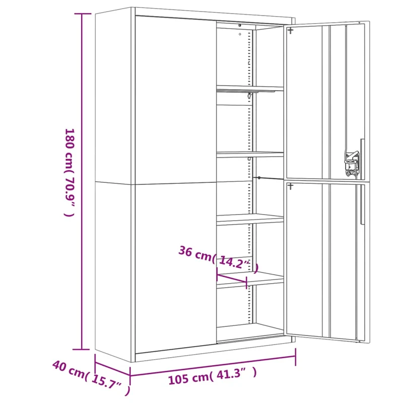 Caissons à tiroirs meuble de bureau 4 étagères réglables 105 x 40 x 180 cm en acier noir DEC024584
