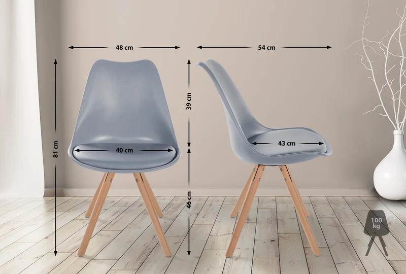 Chaise de salle à manger x1 style scandinave assise en plastique gris et pieds ronds en bois clair 10_0001446