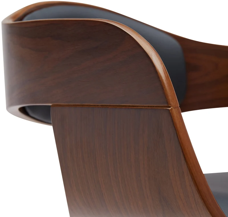 Set de 2 tabourets de bar chaises hautes pieds trompette en métal noir assise en bois marron et similicuir noir TDB10764