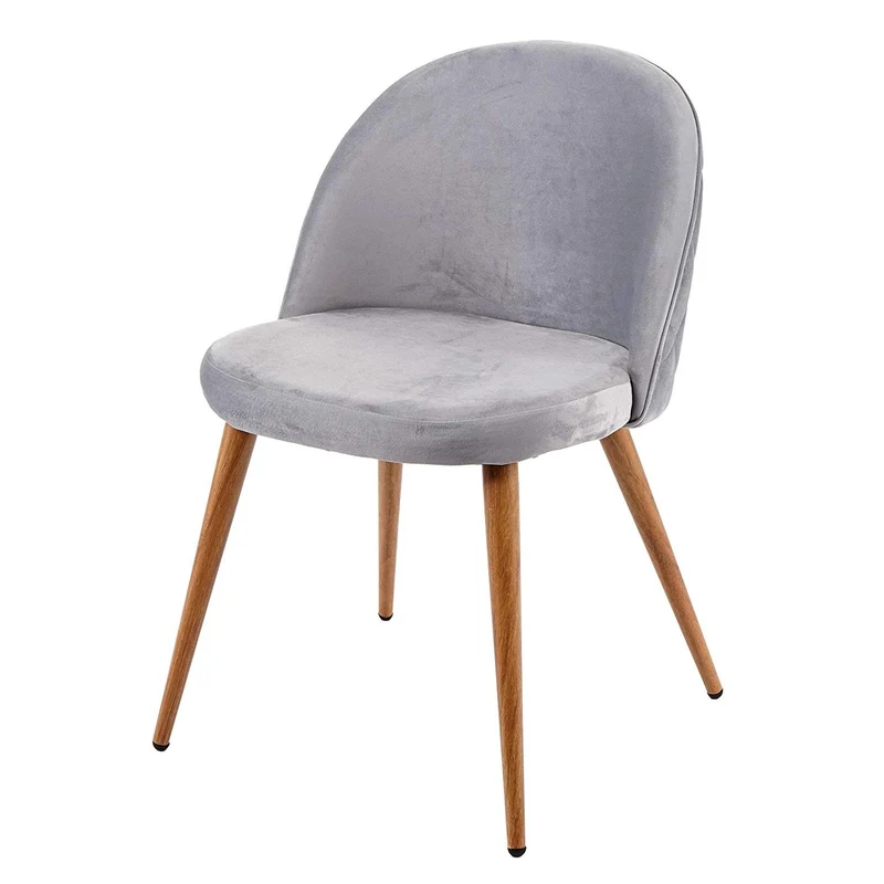 Lot de 2 chaises de salle à manger tissu velours gris clair en bois style rétro CDS04418