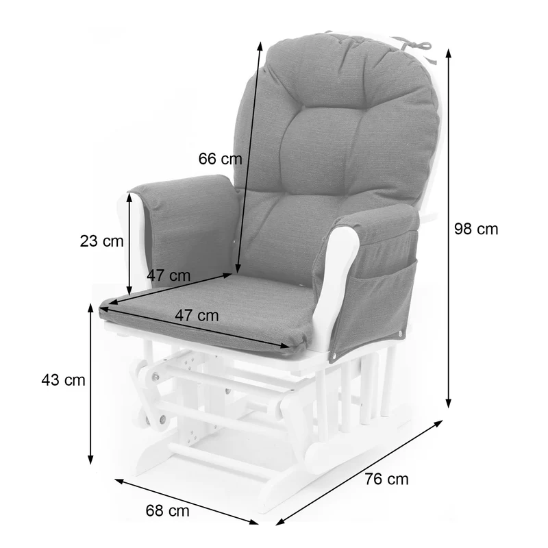 Fauteuil chaise à bascule rocking chair avec repose-pieds relaxation design rustique en bois de bouleau blanc et tissu gris foncé 04_0002929