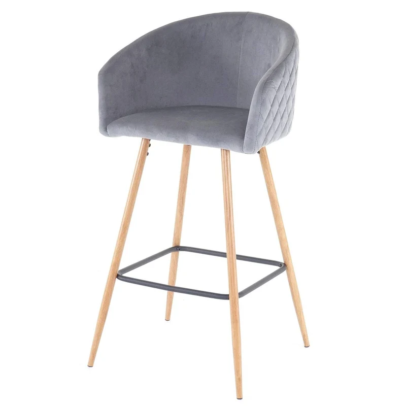 Lot de 2 tabourets de bar en tissu velours gris avec repose-pieds TDB04037