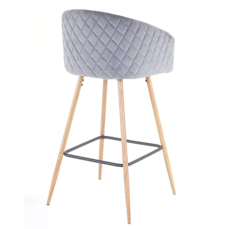 Lot de 2 tabourets de bar en tissu velours gris avec repose-pieds TDB04037