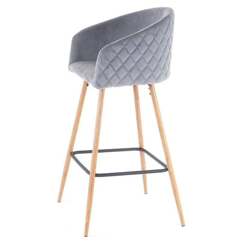 Lot de 2 tabourets de bar en tissu velours gris avec repose-pieds TDB04037