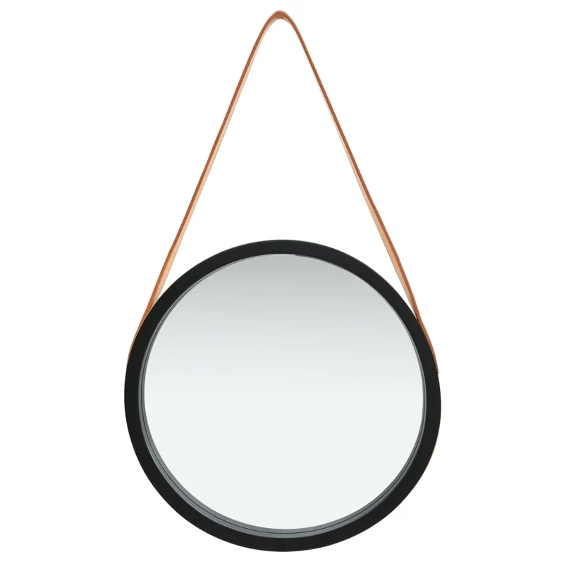 Miroir mural avec sangle marron 40 cm bois noir DEC022905