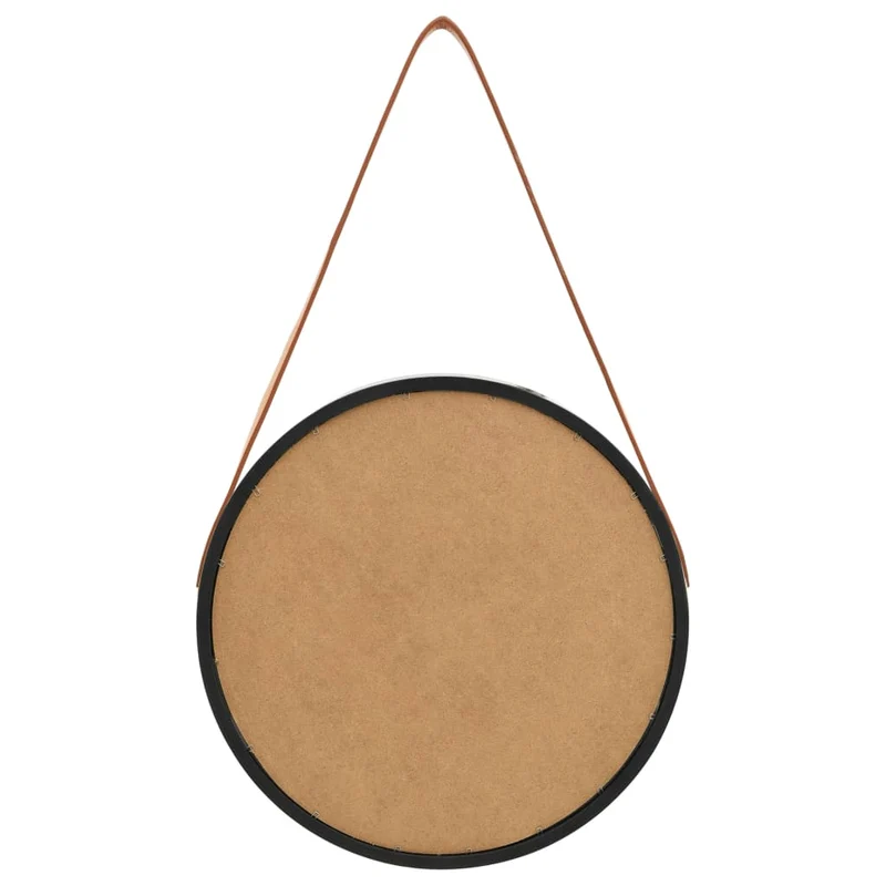 Miroir mural avec sangle marron 40 cm bois noir DEC022905
