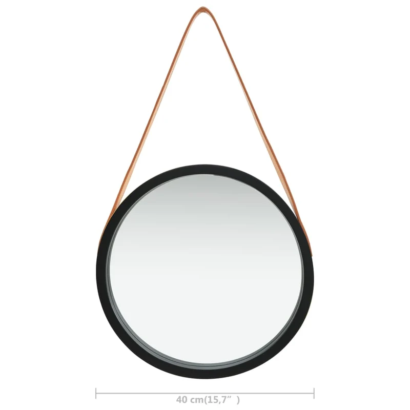 Miroir mural avec sangle marron 40 cm bois noir DEC022905