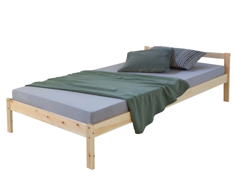 Lit simple 1 personne 90 x 200cm en bois massif avec sommier à lattes LIT06165