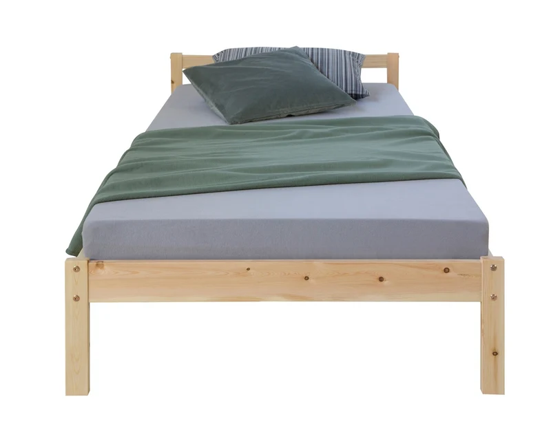 Lit simple 1 personne 90 x 200cm en bois massif avec sommier à lattes LIT06165