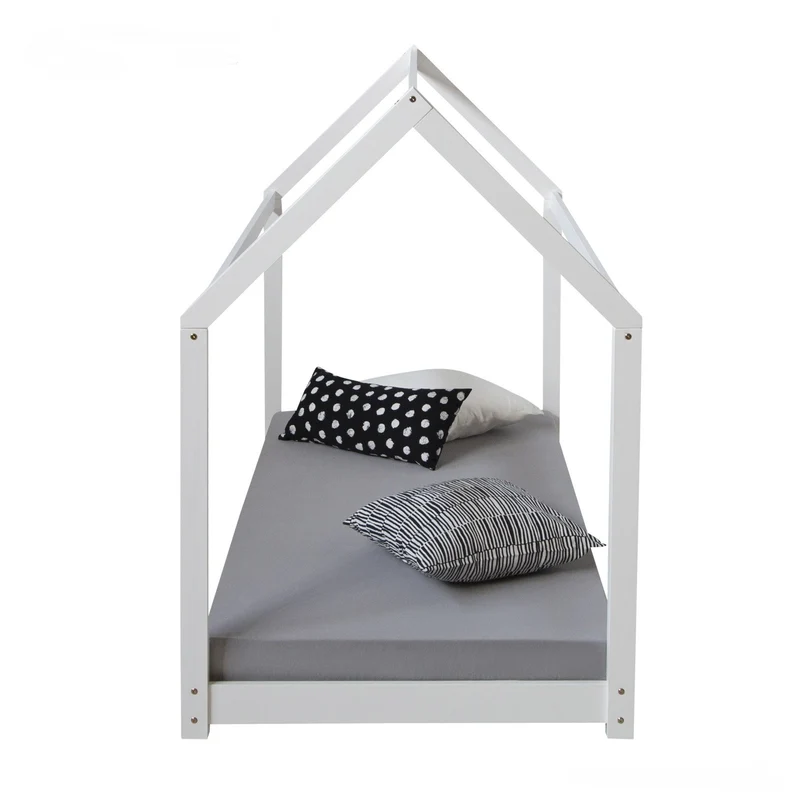 Lit pour enfant en forme de maison en bois blanc avec sommier à lattes LIT06169