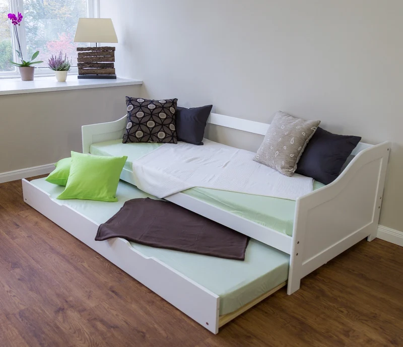 Lit gigogne avec sommier à lattes banquette tiroir 90x200cm blanc LIT06074