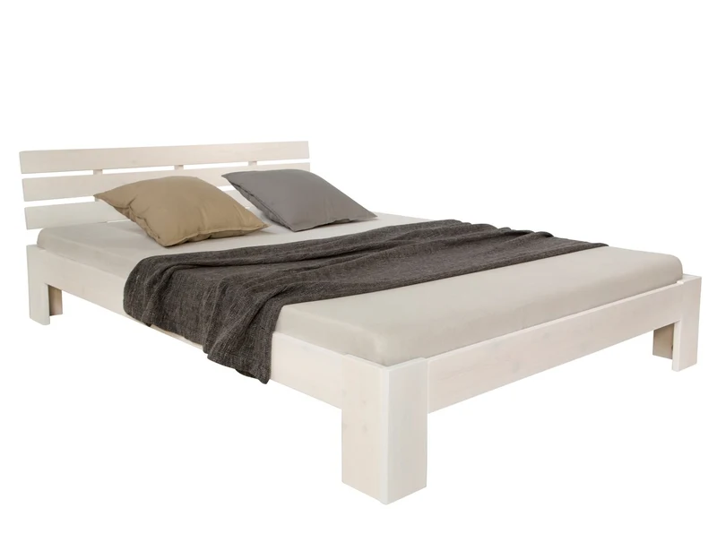 Lit double 2 personnes avec sommier à lattes en bois blanc 180x 200cm LIT06161
