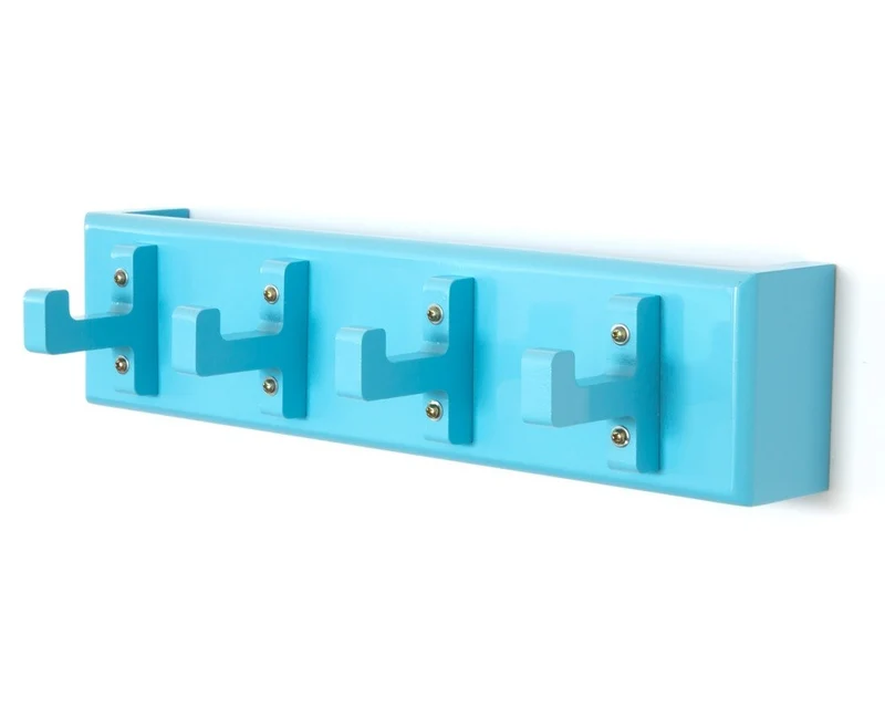 Porte-clés mural polyvalent 4 crochets étagère bleu 40x10x13cm DIV06009