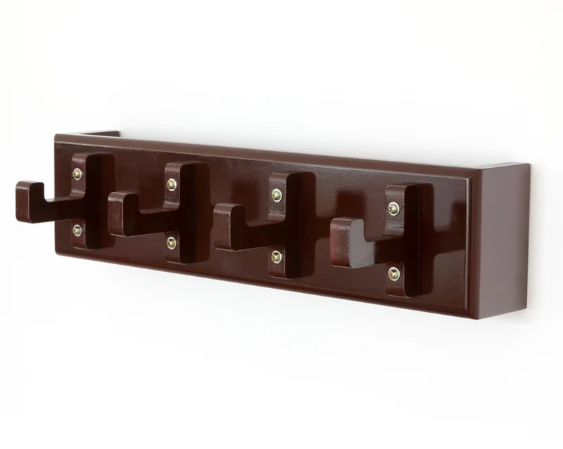 Porte-clés mural polyvalent 4 crochets étagère marron 40x10x13cm DIV06011