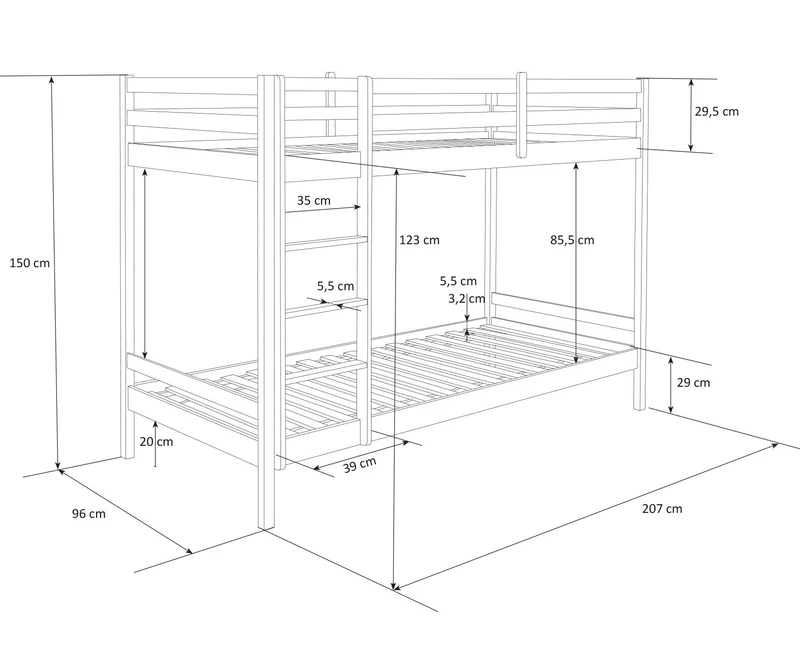 Lit enfant superposé en bois avec sommier à lattes 90x200 cm blanc LIT06097