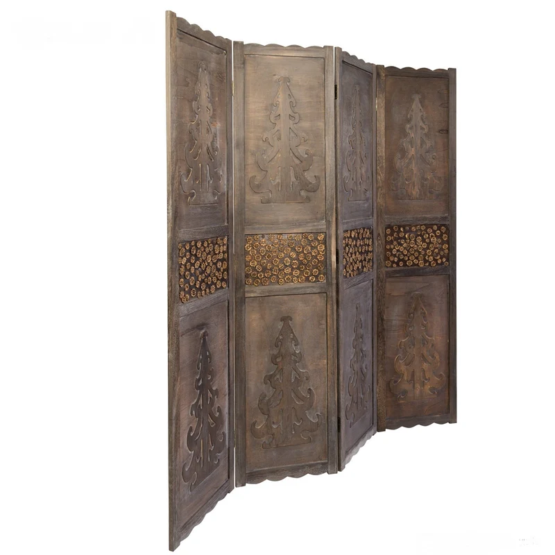 Paravent 4 panneaux marron en bois design PAR06024