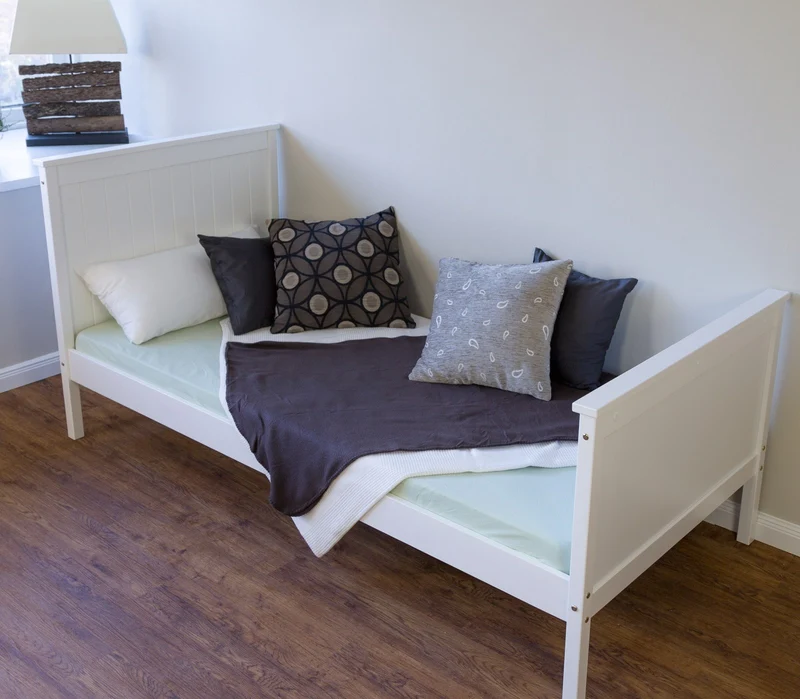 Lit 1 personne simple avec sommier à lattes 90x200cm en bois blanc LIT06076