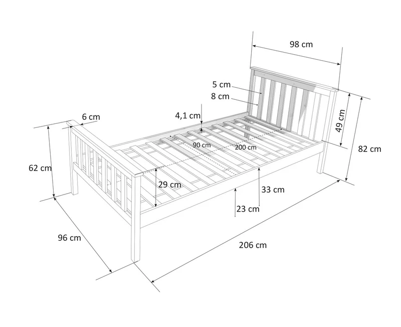 Lit pour enfant 90x200cm avec sommier à lattes en bois blanc LIT06081