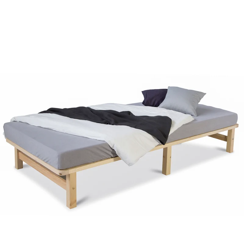 Cadre de lit palette en bois massif avec sommier à lattes 90x200cm LIT06189