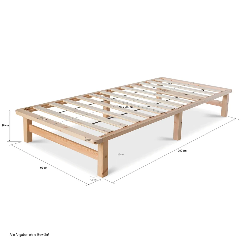 Cadre de lit palette en bois massif avec sommier à lattes 90x200cm LIT06189