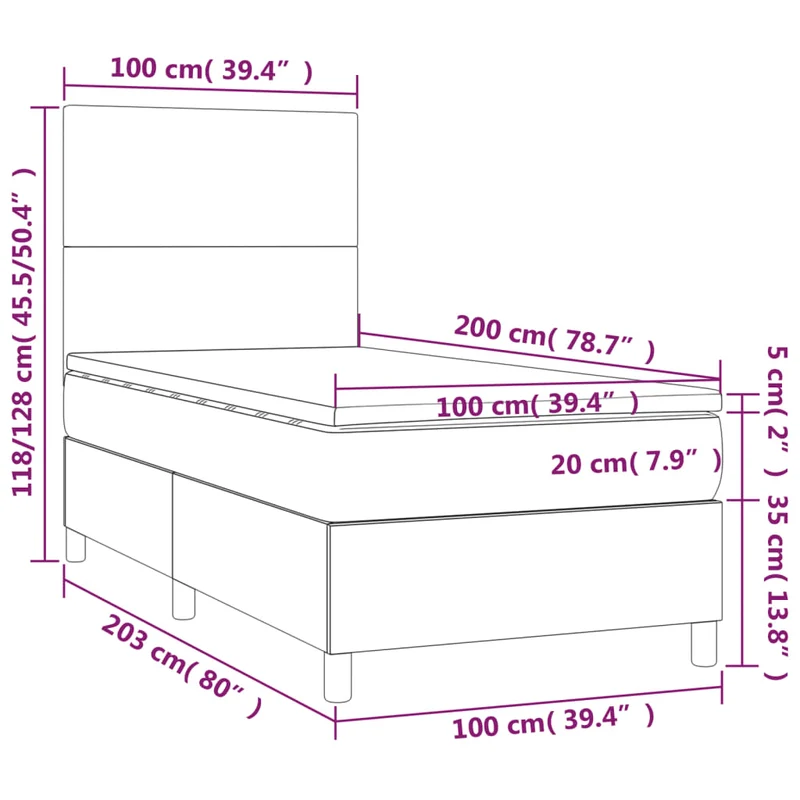 Cadre de lit LED avec sommier tête de lit matelas surmatelas 100x200 cm tissu gris clair TDL0207951