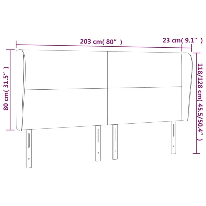 Tête de lit accessoire couchage chambre à coucher meuble avec rebord latéral 203 x 23 x 118/128 cm tissu gris clair TDL0205170