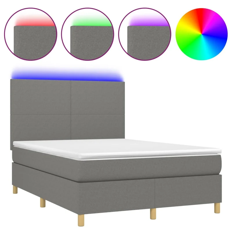 Cadre de lit LED avec sommier tête de lit matelas 140x190 cm tissu gris foncé TDL0208373