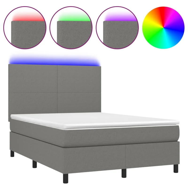 Cadre de lit LED avec sommier tête de lit matelas 140x200 cm tissu gris foncé TDL0208354